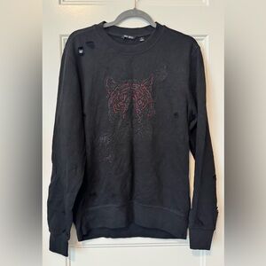 NWT Antony Morato Black Embellished Tiger Distressed Sweatshirt Size Large